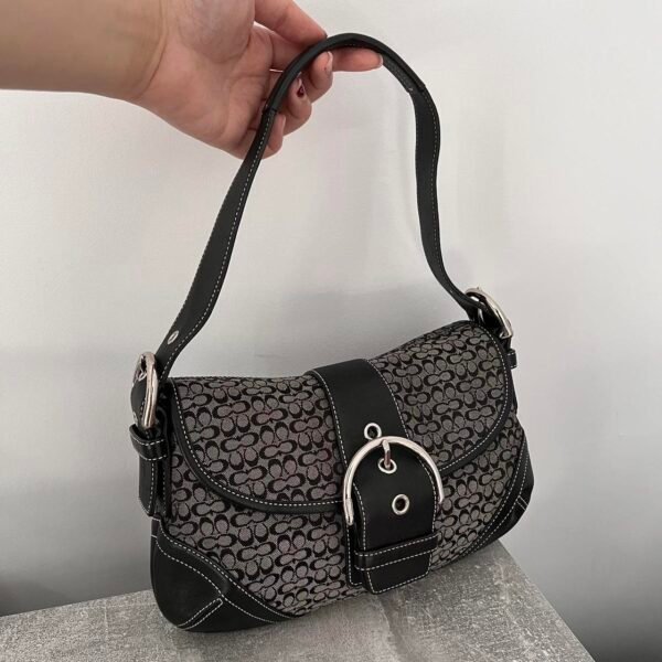 Coach signature buckle demi shoulder bag - black/grey/silver 🍒✨💕