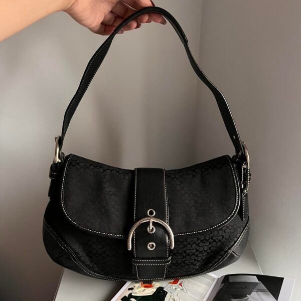 coach signature soho buckle shoulder bag - black/silver 🍒✨💕